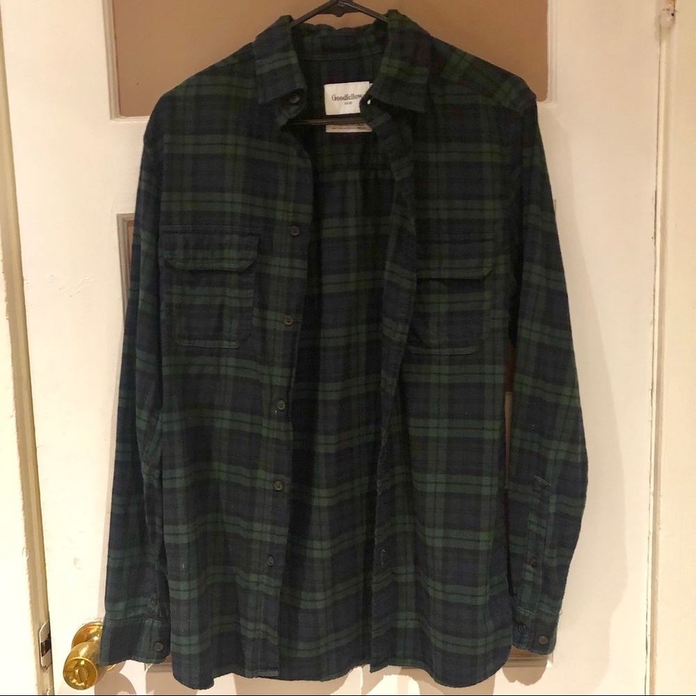 Dark Olive Green Navy Blue Flannel Button up Shirt